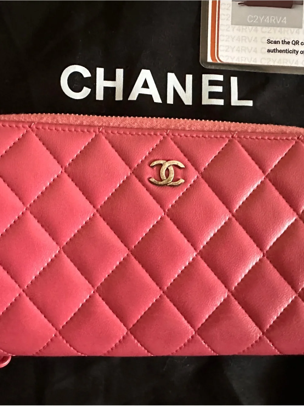 CHANEL Pink Quilted CC Zip Wristlet Pouch